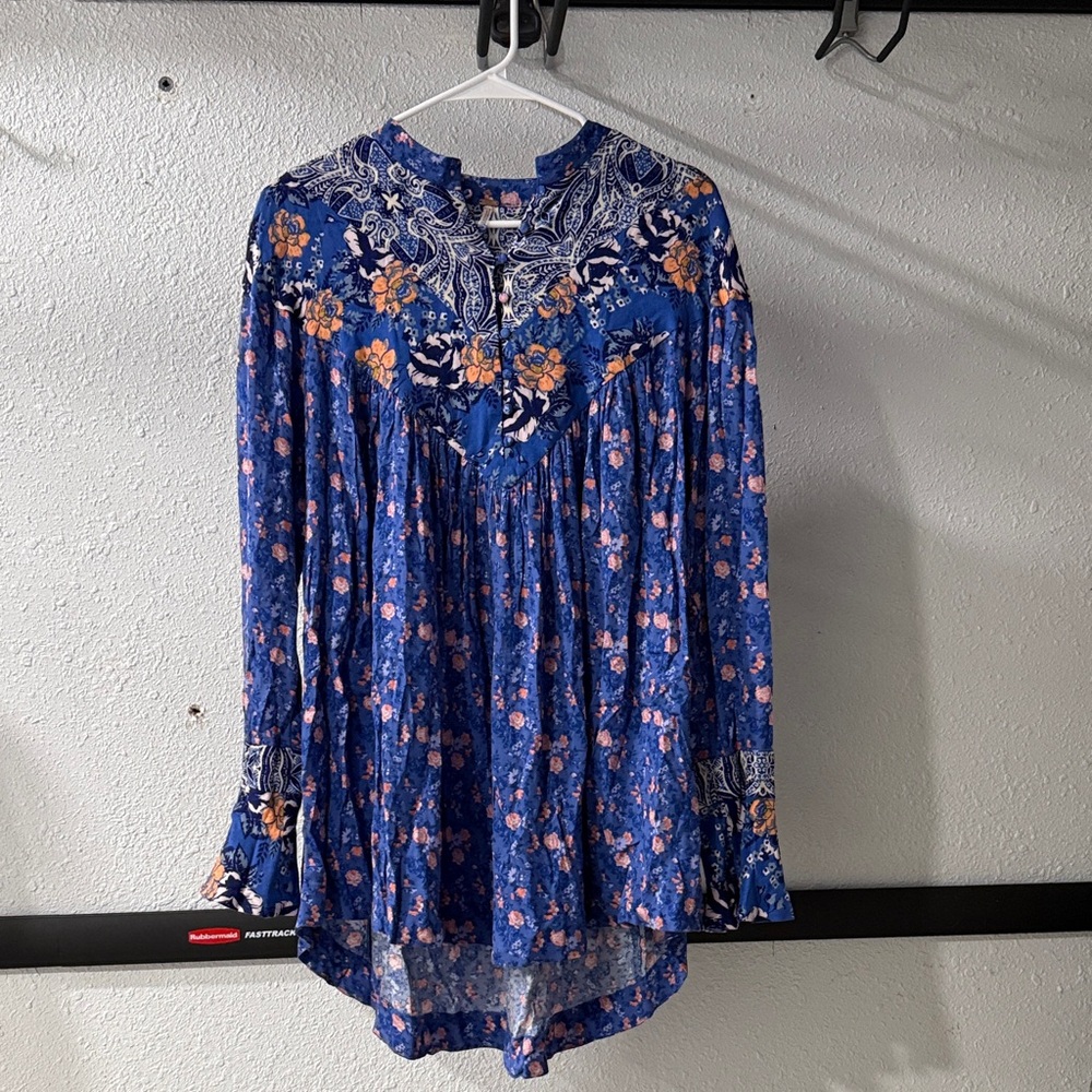 Free People Navy and Orange Floral Tunic